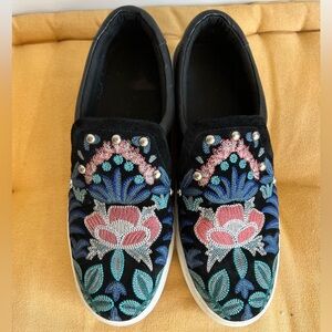 Rebecca Minkoff embroidered brocade slip on sneakers sz 10